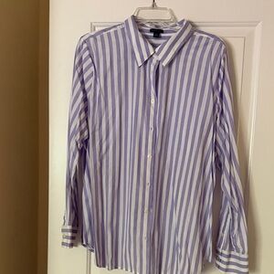 Ann Taylor Purple and White Striped Blouse
